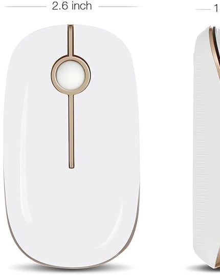 VssoPlor Wireless Mouse, 2.4G Slim Portable Computer Laptop Mouse with Nano Receiver Quiet Silent Optical Mice for Notebook, PC, Laptop, Computer-White and Gold