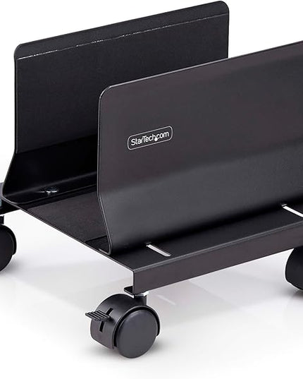StarTech.com Computer Tower Cart, Rolling Mobile CPU Caddy on Wheels, Max Load 46.3lb/21kg, Adjustable Desktop Case Mount
