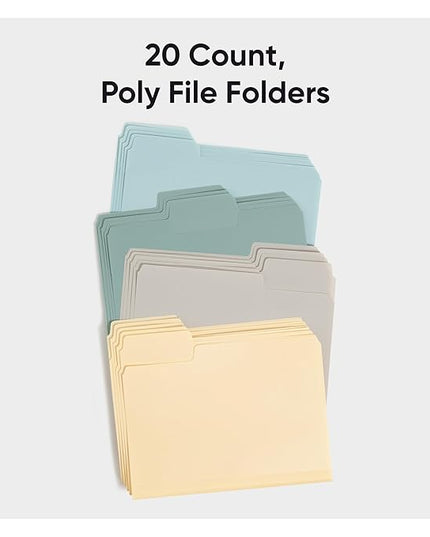 Smead SuperTab Poly Plastic File Folders for Documents, Set of 20 Plastic Folders, 1/3-Cut Tabs, File Folders Letter Size, Assorted Twilight Colors, Office Supplies, School Supplies (10521)