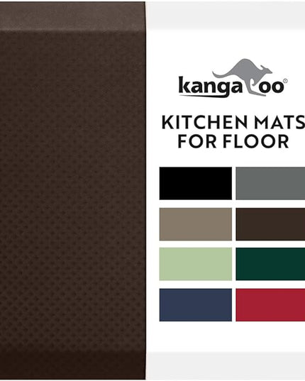 KANGAROO Thick Ergonomic Anti Fatigue Mats for Kitchen Floor, Cushioned Standing Office Desk Mat, Waterproof Scratch Resistant Topside, Supportive All Day Comfort Padded Foam Rugs, 17x24, Brown