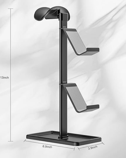 SHUOSUO Controller Holder, Headphone Stand, Gaming Controller Stand for Xbox PS5 PS4 Switch, Headset Holder with Storage Organizer, Universal Desk Game Accessories (Black)