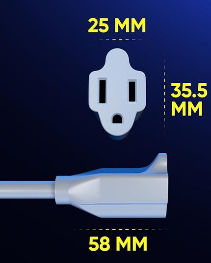 Maximm Cable 6 Feet 14Awg 360° Rotating Flat Plug Extension Cord/Wire, 3 Prong Grounded Wire, Heavy Duty Extension Cord - UL Certified - White