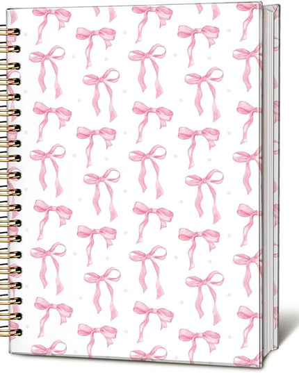 Cute Pink Diary Journal for Teen Girls & Women, Cute School Supplies - Cute Preppy Bow Stuff Birthday Gifts for Women Girls, Coquette Stuff Pink Bow Bible Hardcover Spiral Notebook 5.5x8.3