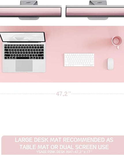 YSAGi Non-Slip Leather Desk Pad Long Size, Waterproof Laptop Computer Desk Keyboard Mat, Table Protector Blotter Mat, Large Mouse Pad for Office/Work/Home/Decor(Pink, 47" x 17")
