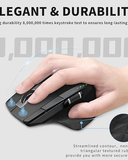 Rapoo Bluetooth Wireless Mouse, 4 Adjustable DPI Rechargeable, Multi-Device (3 Bluetooth+USB) Programmable Ergonomic Mouse with Side Roller, Laser Mouse for Laptop Desktop PC