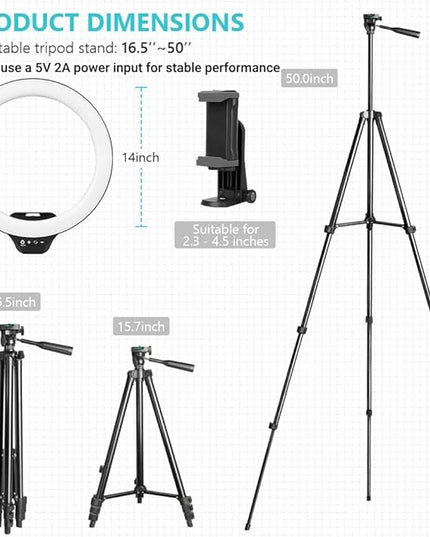 Sensyne 14" Ring Light with Tripod Stand, LED Circle Light with Phone Holder, for Photo Selfie, Video Recording, Zoom Meeting