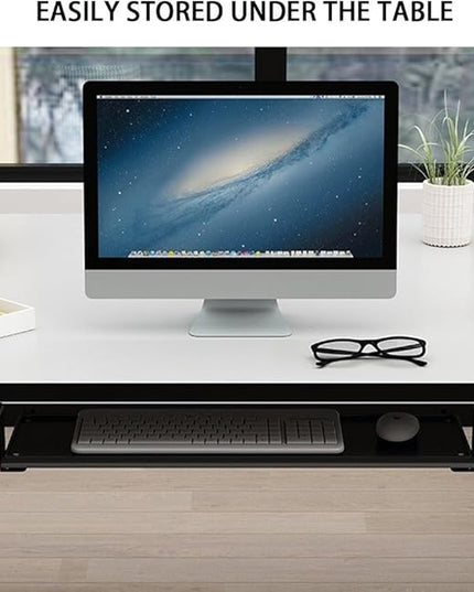 Pull Out Keyboard Tray with C Clamp Mount, Metal Keyboard Tray Under Desk, Slide-Out Platform Computer Drawer(Black)
