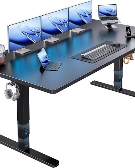 HUANUO 71x35 Inch 3-Stage Legs Electric Standing Desk, Large Height Adjustable Office Desk with Brushless Motor, Stand Up Desk with 4 Memory Presets & 2 Hooks, Computer Desk for Home Office, Black