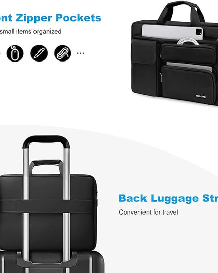 MOSISO Laptop Shoulder Bag 17.3 inch, 17-17.3 inch Computer Bag Compatible with Dell XPS/HP Pavilion/Ideapad/Acer/Alienware/HP Omen with 2 Raised&1 Flapover&1 Horizontal Pocket&Handle&Belt, Black