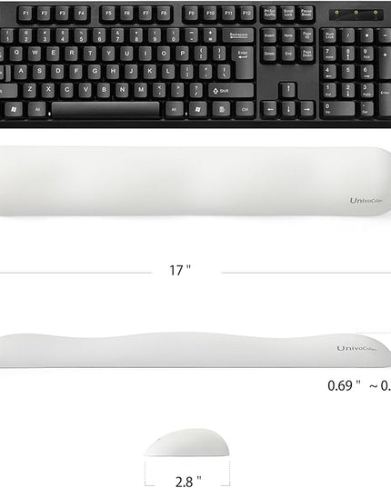 UnivoColors Design-Wave Keyboard Wrist Rest, Artificial Sheepskin+Memory Foam+Ergonomic+Anti-Slip Gel, Resilience Support During Work and Gaming,Keyboard Accessory,White