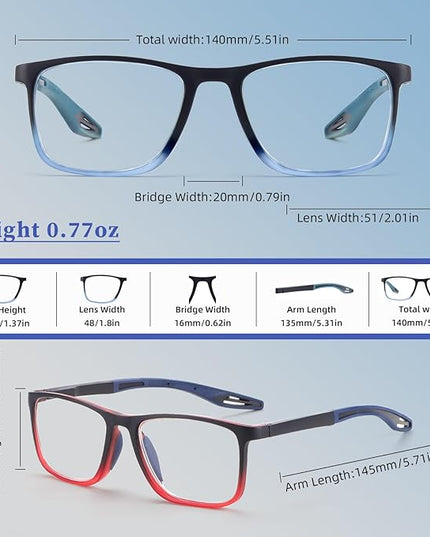 BLOEXCLU 4 Pack Progressive Multifocus Reading Glasses for Men Women TR90 Sports Style Anti-Blue Light Computer Readers