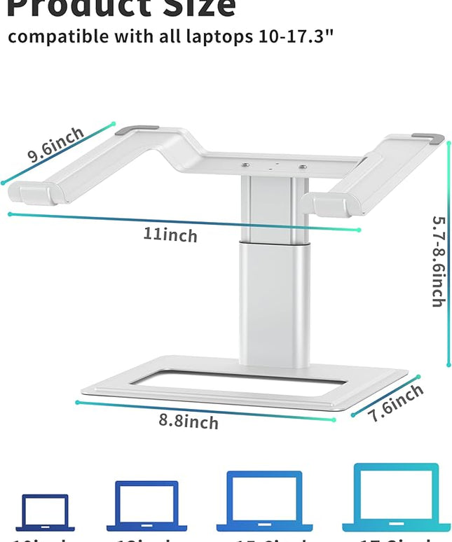 SOUNDANCE Adjustable Laptop Stand for Desk, Computer Stand, Ergonomic Laptop Riser Holder Compatible with 10 to 17.3 Inches Notebook PC Computer, Aluminum Silver