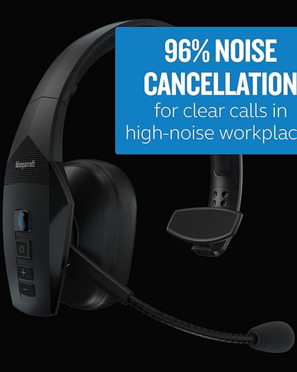 BlueParrott B550-XT Mono Bluetooth Wireless Headphones 96% Noise Canceling Over Head Trucker Headset with Mic, 100% Voice Control, IP54-Rated Protection, 24 hrs. Talk Time, Black