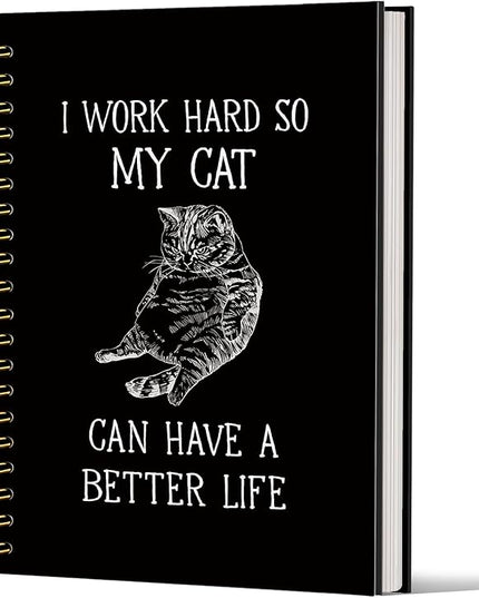 Lacama Cat Lover Gifts Funny Cat Journal Notebooks, Gifts for Cat Lovers,160 Pages, Office Humor Gifts, Black School Office Supplies, 5.5"x8.3"I Work Hard So My Cat Can Have A Better Life Notebook
