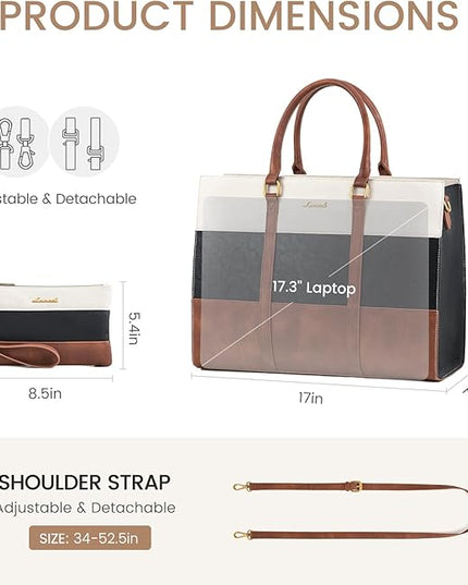 LOVEVOOK Laptop Bag for Women, 15.6 Inch Laptop Tote Bag, Vintage Leather Work Bags for Women, Waterproof Computer bag with Clutch Purse, Large Capacity Briefcase, Business Office Bag