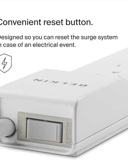 Belkin 6-Outlet Power Strip Surge Protector w/Flat Rotating Plug, 6ft Cord – Ideal for Personal Electronics, Small Appliances and More (1080 Joules), White, 6' - 6 Pack