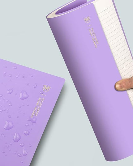 EMSHOI A4 Spiral Notebook College Ruled Lined Journal, 11.2" x 8.27", 300 Pages, 100gsm Thick Paper, Waterproof Softcover, Twin-Wire Binding, Sticky Notes, Purple