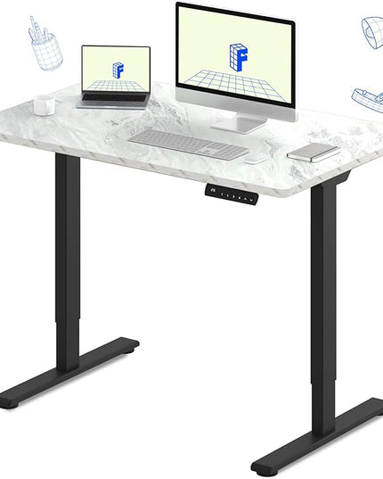 FLEXISPOT E3 Dual Motor Electric Standing Desk 48 x 30 Sit Stand Up Desk, Holds 220 lbs, Adjustable Height w/ Memory Presets, One-Piece Marble Grey Desktop & Black Frame, Ships in 2 Boxes