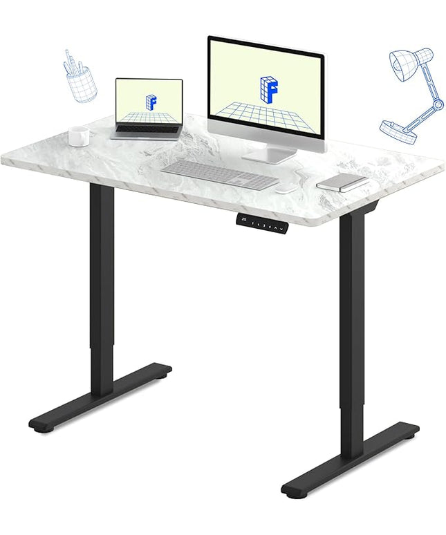 FLEXISPOT E3 Dual Motor Electric Standing Desk 48 x 30 Sit Stand Up Desk, Holds 220 lbs, Adjustable Height w/ Memory Presets, One-Piece Marble Grey Desktop & Black Frame, Ships in 2 Boxes