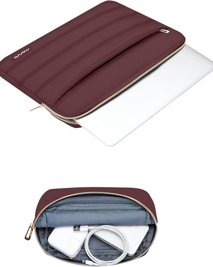 MOSISO 13.3 inch Laptop Case, 13-13.3 inch Puffy Laptop Sleeve Compatible with MacBook Air 13 13.6 M4 M3 M2 M1/Pro 13/Pro 14, HP Dell ASUS Lenovo,Polyester Horizontal Bag with Small Case, Wine Red