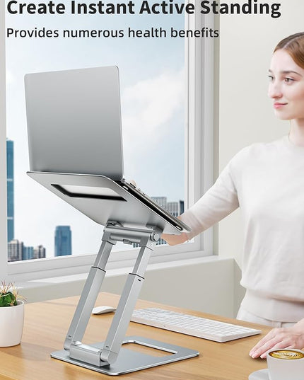 tounee Laptop Stand for Desk Adjustable Height, Telescopic Computer Stand with Pull Out Design Ergonomic Laptop Riser Fits All Laptops 10-17"-Silver
