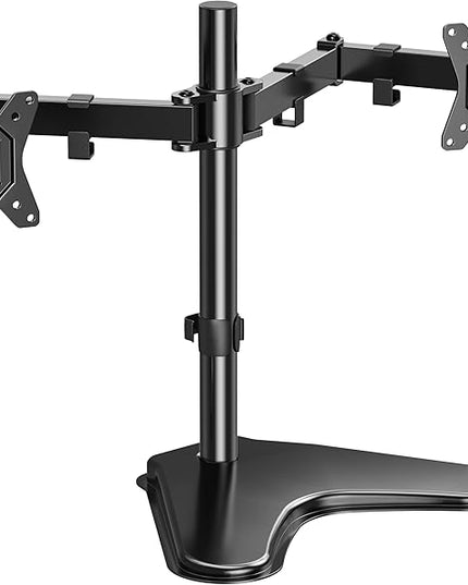 HUANUO 32 inches Dual Monitor Stand up to 17.6lbs per Arm, High-Grade Aluminum Free Standing Dual Monitors Mount for 2 Screens. Fully Adjustable Dual Monitor Stand for Desk with Tilt, Swivel, Rotation