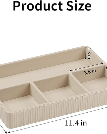 NICLNGSH PU Leather Valet Tray, Decorative Trinket Vanity Desk Drawer Organizer Tray, Perfume Dish Catch All Bowl for Keys, Nightstand Drawer Organizer Women Men with 4 Compartments (Beige)