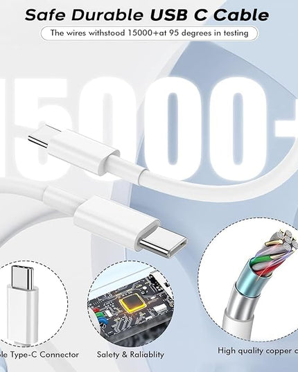 10Foot USB C Charger for iPhone 16 Charger, 2Pack 20W Type C Charging Block Long 10FT USB C Cord Cable Fast Charging for Apple iPhone 16/16e/16 Pro/16 Plus/16 Pro Max/15/15 Plus, iPad mini/iPad Air