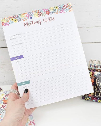 bloom daily planners 8.5" x 11" Double Sided Meeting Pad - Topics, Takeaways, Action Items & Follow-Ups - Undated Meeting Notes Agenda Organizer