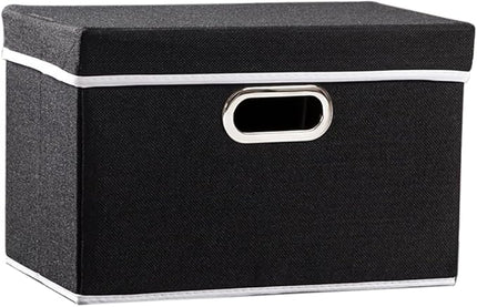 PRANDOM Foldable Storage Box with Lid [1-Pack] Fabric Collapsible Storage Bin Organizer Container Basket Cube with Cover for Home Bedroom Closet Office Nursery Black (14.9x9.8x9.8)