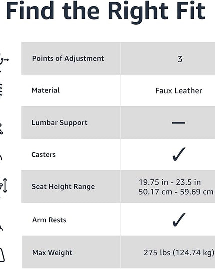 Amazon Basics Classic Puresoft PU Padded Mid-Back Height Adjustable Office Computer Desk Chair with Armrest, 26"D x 23.75"W x 42"H, Cream