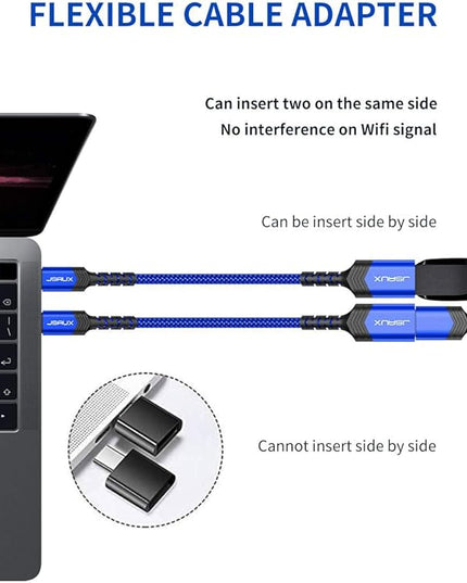 JSAUX USB C to USB Adapter [2 Pack], Type C 3.0 OTG Cable On The Go Type C Male to USB A Female Adapter Compatible with MacBook, iPhone 16 Pro Max/16 Plus/16e/15, Samsung Galaxy S25/S24/S23-Blue