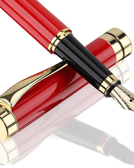 Tiankool Luxury Fountain Pen,Fine Nib, Exquisite Pen Gift Set for Men&Women-Includes 10 Ink Cartridges&Ink Converter- Nice Pens - Red