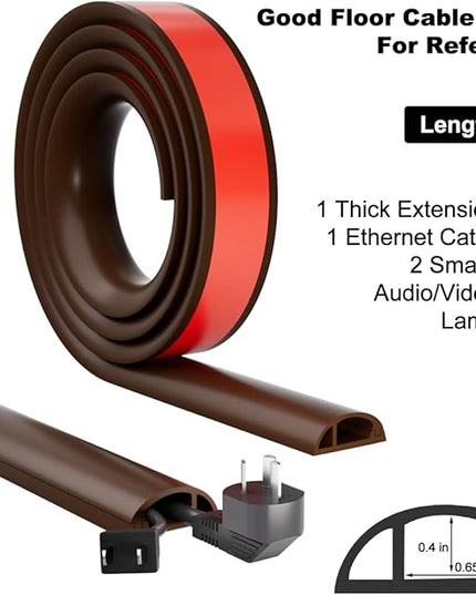 Kneelisa 4FT Side-Open Extension Cord Covers for Wires on Floor,Silicone Power Cable Protector Cord Hider Management Strip,Hide Electric Wire on Carpet,Chord Runner Protective Safety Wiremold,Brown