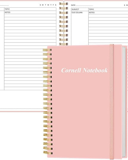 Yaridar A5 Cornell Notes Notebook - College Spiral Cornell Notebooks for Note Taking, Subject College Ruled Notebook Steno Pads for Office/School/Home, 5.8" x 8.5", Pink