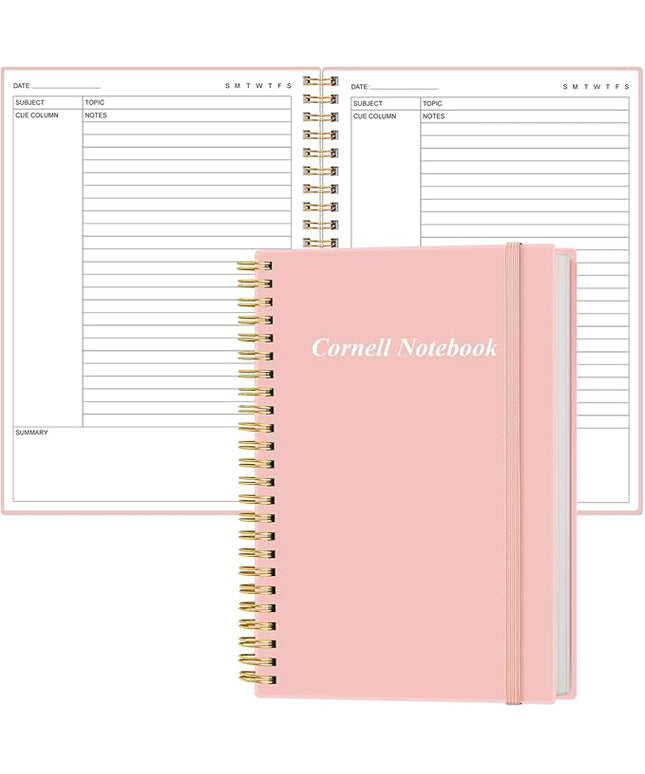 Yaridar A5 Cornell Notes Notebook - College Spiral Cornell Notebooks for Note Taking, Subject College Ruled Notebook Steno Pads for Office/School/Home, 5.8" x 8.5", Pink