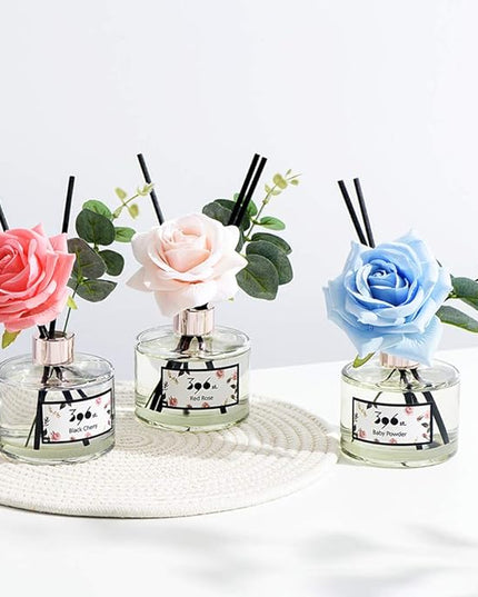 396 st. Rose Flower Reed Diffuser, Red Rose, 200ml(6.7oz) / Reed Diffuser Sets, Home Fragrance, Scented Oils, Home & Bathroom Décor