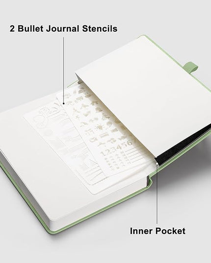 RETTACY Blank Journal Notebook, 192 Pages, A5 Medium Size (5.7'' x 8.3''), Leather Hardcover, 100 GSM Thick Paper, for Sketching, Drawing, Painting (Light Green)