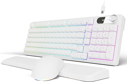 C98 Wired Keyboard and Mouse Combo, Wired Computer Keyboards with Wrist Palm, Double-Shot Keycaps, Silent RGB Backlight Keyboard for Windows/MAC/PC (White)