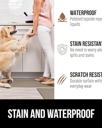 GORILLA GRIP 2 Pack Comfortable Cushioned Kitchen Mats for Floor, 17x29 + 17x59, Waterproof and Stain Resistant, 1/2 Inch Thick Soft Ergonomic Standing Desk Anti Fatigue Mat, Foam Supports Feet, Beige