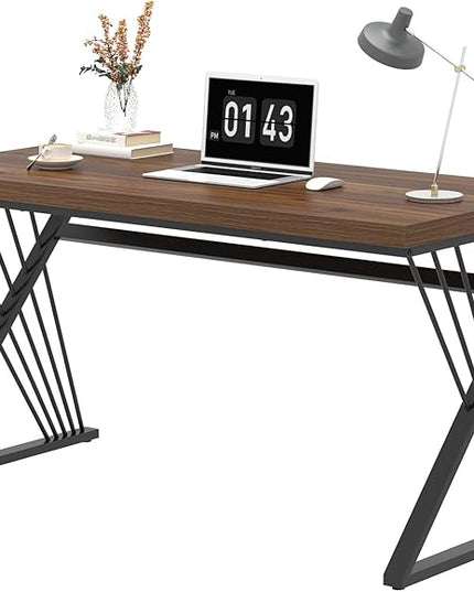 FOLUBAN Computer Desk for Home Office Workstation, Modern Writing Study Work Table, PC Gaming Table for Bedroom Living Room, Rustic Walnut, 53 Inch