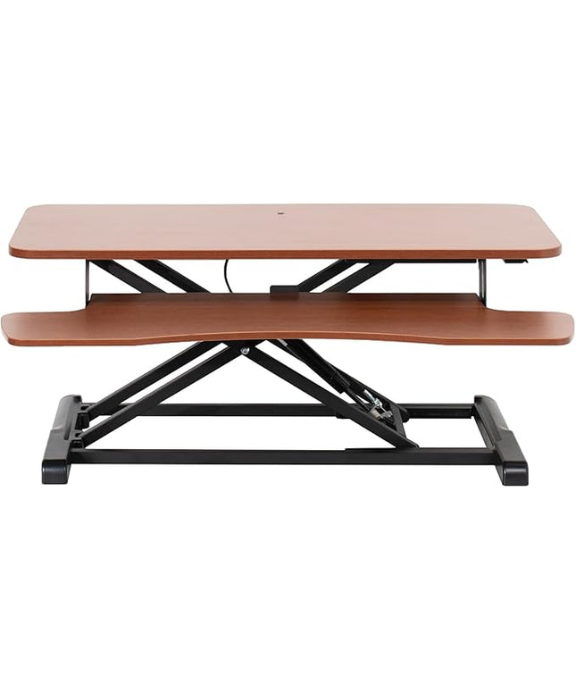 VIVO 36 inch Desk Converter, K Series, Height Adjustable Sit to Stand Riser, Dual Monitor and Laptop Workstation with Wide Keyboard Tray, Dark Walnut Top, Black Frame, DESK-V036KA
