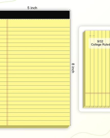 AILZFEI 6pcs Small Note Pad 5x8 College Ruled Legal Pads Paper Notepads 6 Pack Study Back Writing Pads 5 x 8 Legal Pads Perforated Narrow Ruled Pads of Paper Yellow