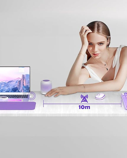 MOFII Keyboard and Mouse Wireless, 104 Round Keys Lovely Full-Size Cute Colorful Keyboard and Mouse with Retro Typewriter for PC/Mac/Laptop/Tablet/Computer/Windows Purple
