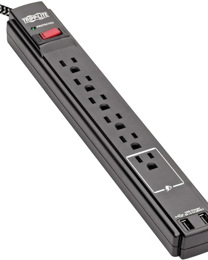 Tripp Lite Surge Protector Power Strip with USB, 6-Outlet & 2 USB Ports, Wall & Desk Mount, 10ft Braided Cord - 990 Joules, 1875 Watts Dollar 25,000 Insurance (TLP610BUAM)