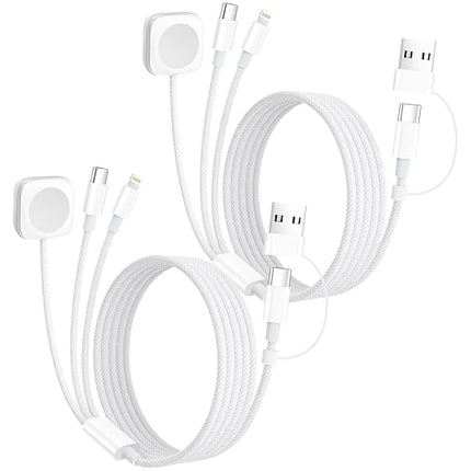 2Pack Travel Essentials 3 in 2 Multi Charging Cable for iWatch Charger/Type C/IP, Nylon iPhone Charger Cord, Multi Chargers for All Devices Compatible with iWatch Series/iPhone 17-11/iPad/AirPods 4FT