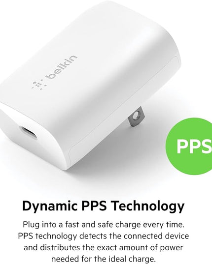 Belkin USB C Charger Block 30W, Fast Charging - iPhone 17, Air, Pro, Pro Max, Samsung Galaxy S25, iPad, AirPods, Apple Watch, Nintendo Switch 2 & More - White