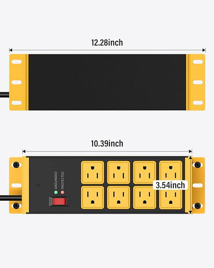 HHSOET 2 Pack Heavy Duty Power Strip 8 Outlets, Metal Wall Mount Outlet Strip 4800J Surge Protector, Garage Shop Under Desk Mountable 6FT Extension Cord Plug, ETL Listed