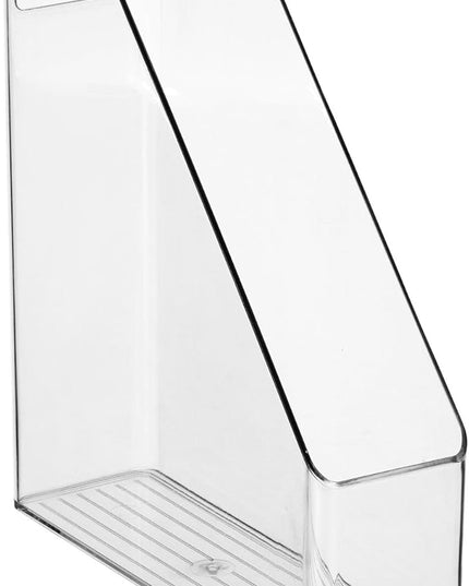 mDesign Plastic Slim Vertical File Folder Storage Organizer Bin with Handle - Hold Notebooks, Binders, Envelopes, Magazines for Home Office, Work Desktops, Ligne Collection, Clear