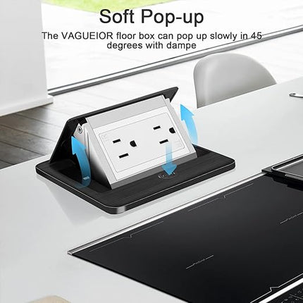 Vagueior Recessed Floor Electrical Outlet Kit,Waterproof Electrical Outlet Covcer Box,Hidden 20A Tamper-Resistant Receptacle Outlet with Slow Elastic Damping ，ETL Certified, Black
